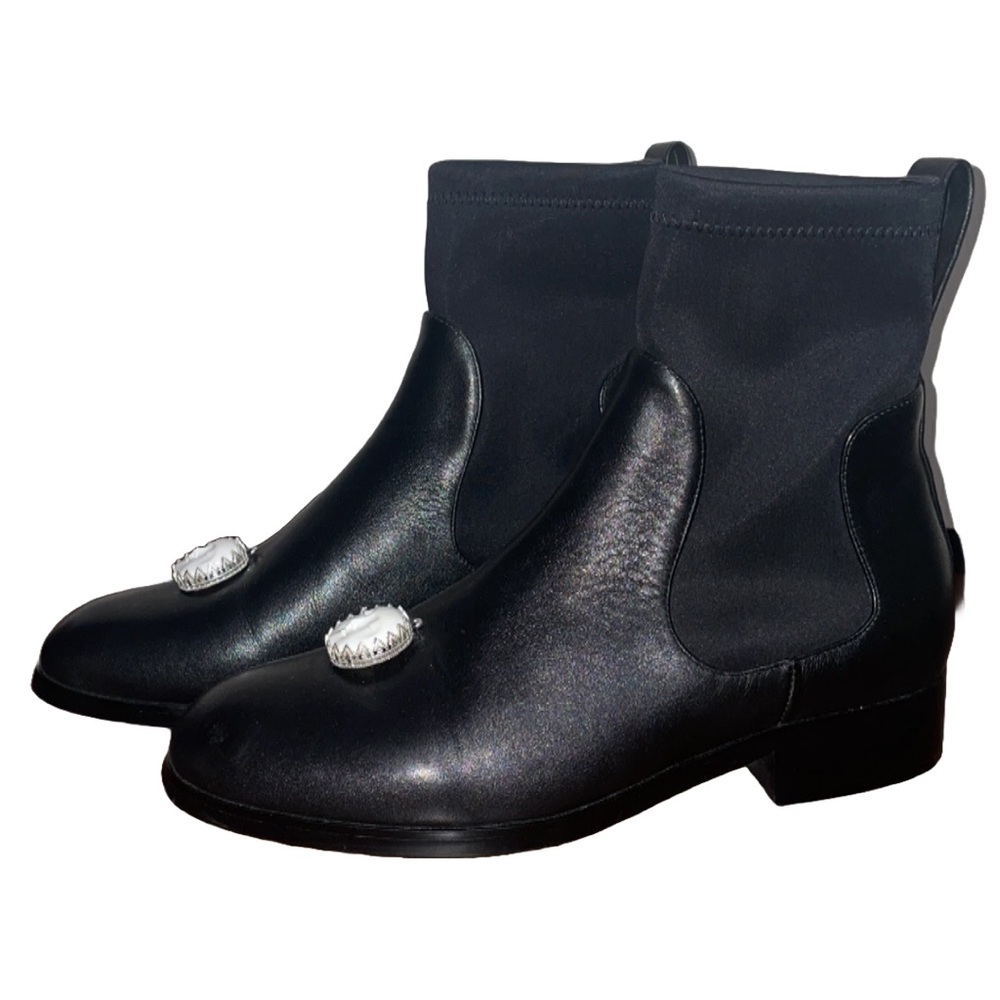 💙💖 PinkPunkPlank Black Celestial Leather‎ Chelsea Whimsigoth Boots Gothic
